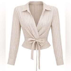 The Limited Cream Striped Tie-Waist Button Down Top